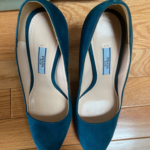 Prada Dark Teal Suede Platform Pumps - Picture 3 of 3